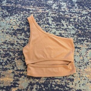 One-Shoulder Tan Ribbed Women's Top